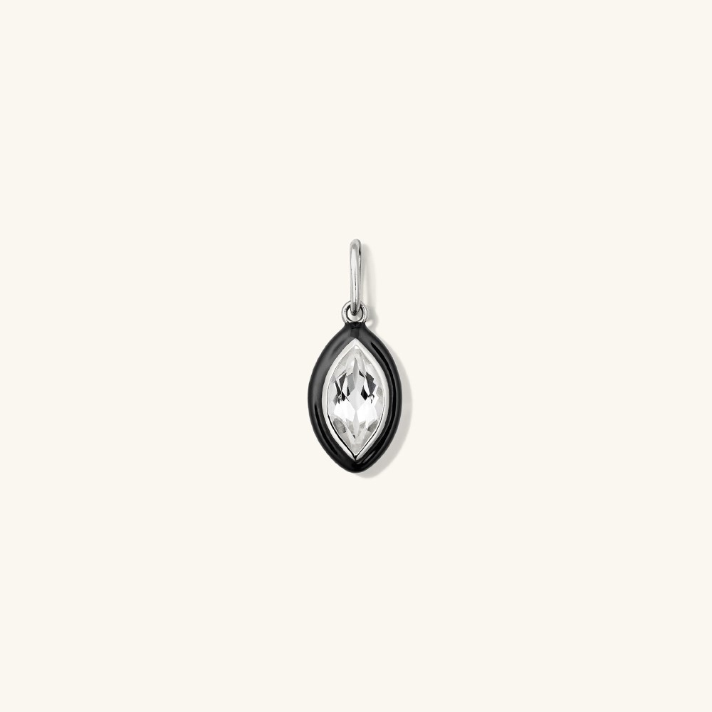 Mejuri Mosaic Enamel Marquise Pendant - Sterling Silver, Black Enamel