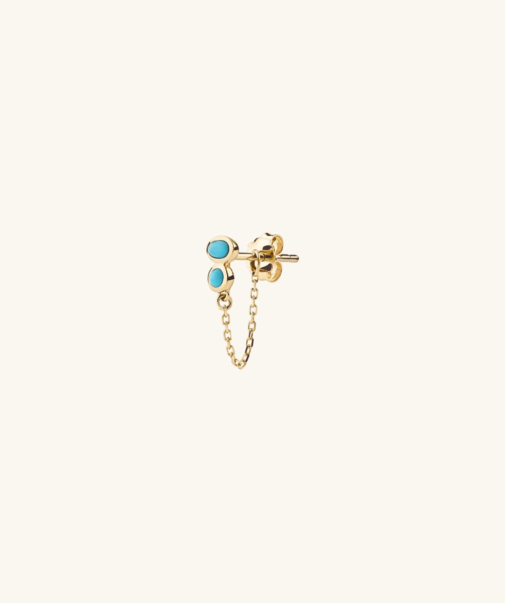 Mejuri Bezel Turquoise Chain Stud - 14k Yellow Gold