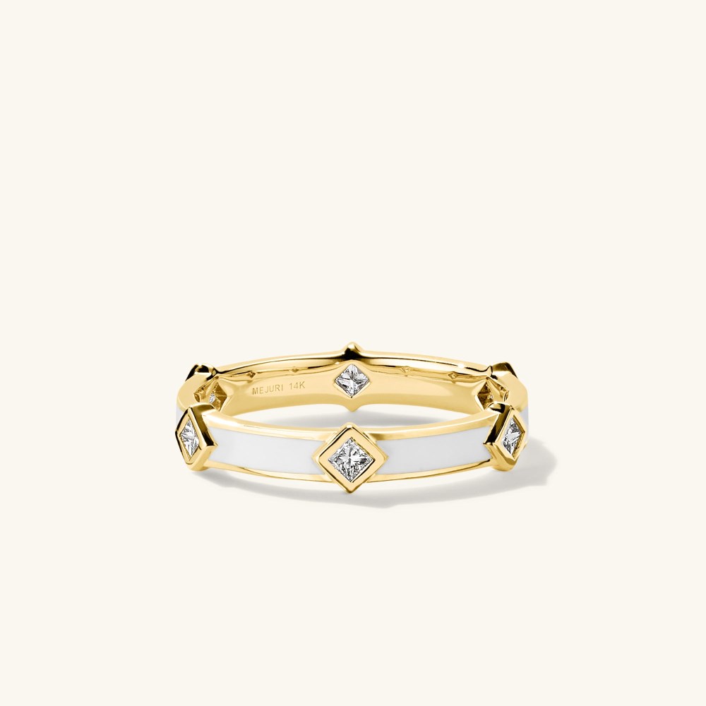 Mejuri Angled Diamond Station Enamel Ring - 14k Yellow Gold, White Enamel