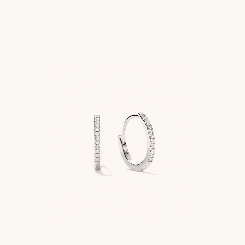 Mejuri Pavé Diamond Huggie Hoops - 14k White Gold