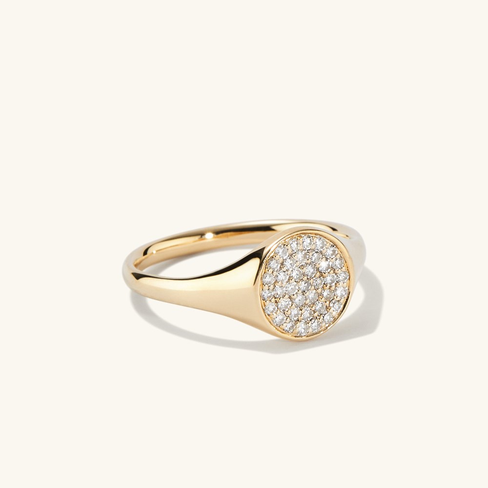 Mejuri Pavé Diamond Signet Pinky Ring - 14k Yellow Gold